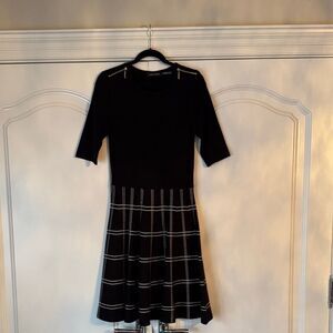 Ivanka Trump Black and White Plaid Midi Sweater Dress